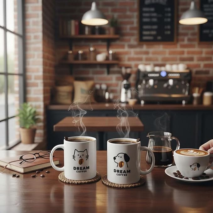 Valentine's Day Mug Gift, Ceramic Mugs Set, Porcelain Coffee Cups with Hot Chocolate Powder & English Breakfast Tea Set as Wedding & Engagement Gift for Women&Men