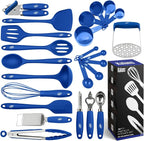 Kaluns Silicone Kitchen Utensils Set 24 Pcs Cooking Utensils Set - Can Opener, Masher, Turner, Spatula 446°F Heat Resistant Non-Stick - Premium Silicone and Stainless Steel Utensil Set