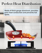 Cook N Home Nonstick Frying Pans Set 3 Piece, 8, 9.5, 11-Inch Kitchen Cooking Skillets Saute Fry Pan Induction Compatible, Marble Red