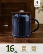 famiware Coffee Mug Set for 4, Star 16 oz Catering Mugs Cup Set with Handle for Coffee, Tea, Cocoa, Milk - Ceramic Stoneware Drinkware Set, Nebulas Blue