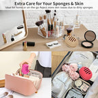 Fauxomor Makeup Sponge Holder,Double-sided 5-line Vented Silicone Beauty Make Up Blender Case for Travel,Shatterproof Make-Up Sponge Travel Case for All Sponges Reuse Easy Carry,Bright Orange