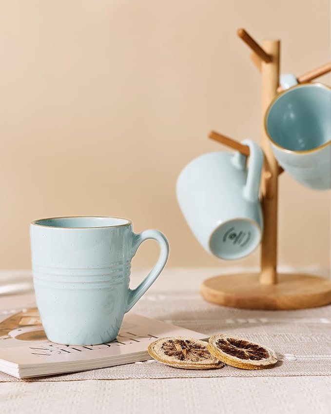 famiware Jupiter Coffee Mugs Set of 6, 13 oz Coffee Mug, Microwave and Dishwasher Safe, Coffee Cups with Handle for Coffee, Tea, Cocoa, Milk, Light Blue