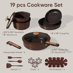 CAROTE 19PCS Ceramic Nonstick Cookware Set, Pots and Pans Set with Detachable Handle, PFAS-Free Non-Toxic, Induction & Oven Safe, Stackable Space-Saving, Dark Choco