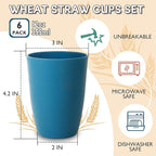 Wrova Wheat Straw Cups 6 PCS Good Alternative to Plastic Reusable Cups 12 oz Unbreakable Drinking Cup Reusable Dishwasher Safe Water Plastic Glasses with 6 Colors