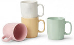 Coffee Mugs Set of 4, 14oz Ceramic Coffee Cups Set, Modern Ribbed Striped Coffee Cups with Large Handles for Latte, Tea, Cocoa, Dishwasher & Microwave Safe, Lead-Free, Stackable