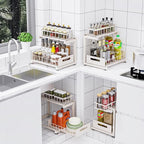 Under Sink Organizer, Heavy Duty Metal Pull Out Cabinet Organizer Slide Out Sink Shelf Organizer Height Adjustable, Multi-Purpose Storage Shelf for Kitchen Bathroom(Sand,2Pack)