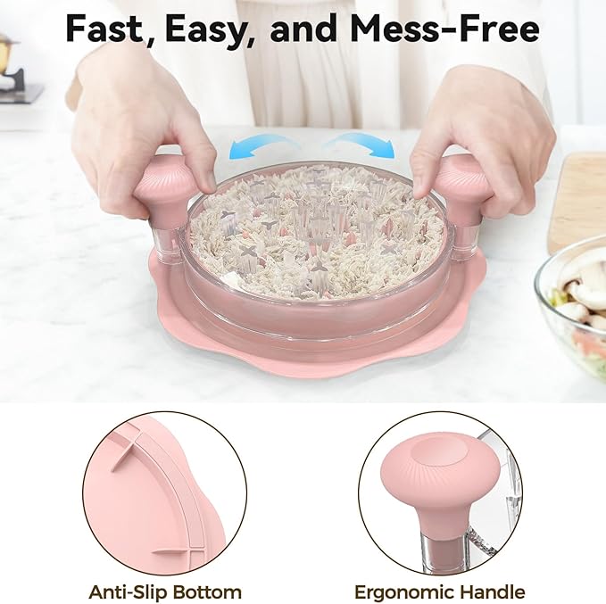 10" Pro Chicken Shredder Tool Twist Large for Kitchen, BPA-Free Food-Safe Meat Grinder, Visible Chicken Breast Meat Shredder with Strong Anti-Slip Bottom & Ergonomic Handle, Pink