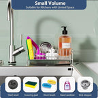 KABUM 304 Stainless Steel Sponge Holder for Kitchen Sink, Compact Sink Caddy with 4 Non-Slip Silicone Pads, Easy to Clean Rustproof 304 Steel, Kitchen Essentials, No-Tools Design (8.27x2.95x3.43)