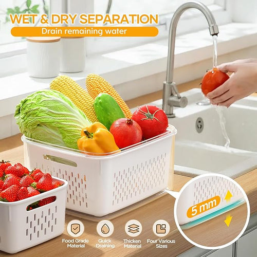 6 PCS Fruit Storage Containers for Fridge with 6 Removable Colanders, BPA Free Food Storage Containers, Dishwasher & Microwave Safe Produce Containers Keep Fruits, Vegetables, Berry, Meat Fresh Longer