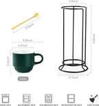 YHOSSEUN Stackable Coffee Mugs, Coffee Mug Set of 4 with Rack and Spoons, 11 oz Tea Cup Set for Espresso Drinks Cappuccino Latte, Coffee Cup Christmas Gift, Dark Green