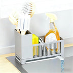 Rustproof Kitchen Sink Organizer for Countertop,Multifunctional Sink Organizer Caddy & Organization,Scrub Brush and Sponge Holder,Plastic Sink Storage Rack,Sponge Drain Rack,Dish Soap Dispenser,Grey