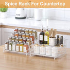 4-Tier-Spice-Rack-Organizer-for-Cabinet, Adjustable Depth Spice Holder Shelf For Countertop Pantry Cupboard, Metal Tiered Seasoning Organizer,Display Shelf Riser (White-2 Pack)
