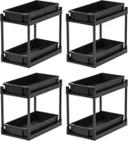 IRIS USA Under Sink Organizer, 4 Pack, Bathroom Organizers and Storage, Pull Out Under Cabinet Kitchen Shelf Pantry Under Counter, Cleaning Supplies, Vertical Spice Rack Slide Out Drawer, Easy Install