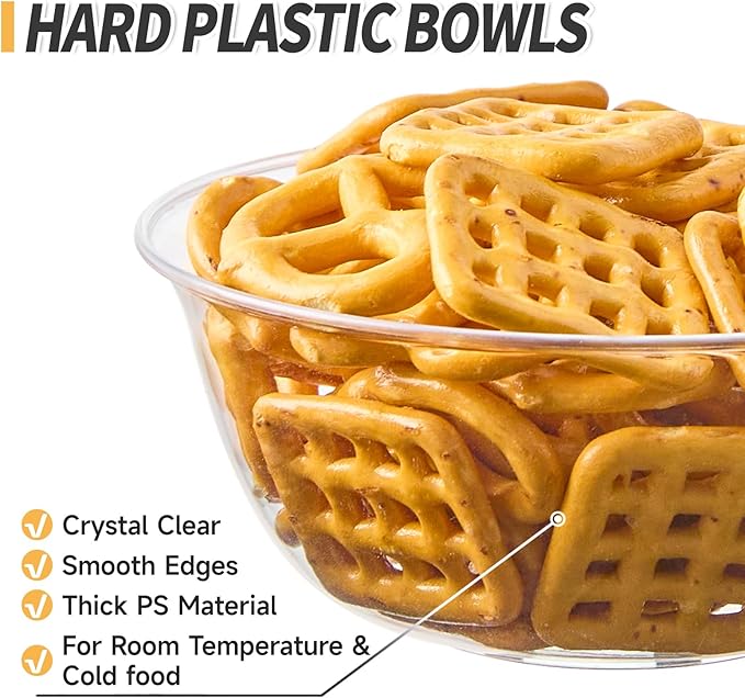 Qeirudu 8 oz Small Clear Plastic Bowls, 100 Pack Disposable Hard Plastic Party Serving Bowls for Fruit, Desserts, Parfaits, Ice Creams, Snacks