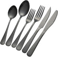 GPY Black Silverware Set with Steak Knives, 36-Piece Stainless Steel Flatware Set Service for 6, Titanium Plated Black Eating Utensils, Modern Mirror Finish Cutlery for Kitchen & Home