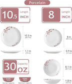 VEWEET 18 Pieces Dinnerware Sets for 6, Porcelain Plates and Bowls Set with Pink Floral, Classic Dishes Set Dining Ware for Dinner, Microwave and Dishwasher Safe, Series ANNIE