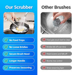 Kitchen Cleaning Brush with Handle, Non-Scratch Preserve Seasoning for Wok, Cast Iron Skillet, Pans, Oven Racks, Air Fryer, Jars - Stainless Steel Handle