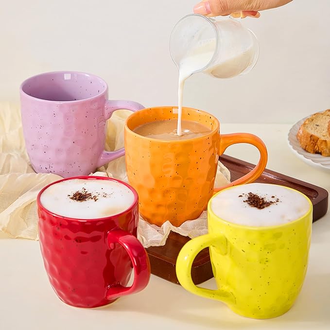 Coffee Mugs Set of 6，14 oz Large Ceramic with Handles,Coffee,Salad,Noodles etc Cups for Cereal Latte,Vibrant Colors (Vibrant 6, 14-oz)