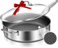 LOLYKITCH 6 QT Hybrid Tri-Ply Stainless Steel Non-Stick Sauté Pan with Lid,12 Inch Deep Frying Pan,Large Skillet,Jumbo Cooker,Induction Pan, Oven Safe and Detachable Handle.