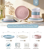 AmorArc Ceramic Dinnerware Set for 8 | Handpainted Stoneware Plates and Bowls with Rustic Terracotta Underside| Scratch Resistant,Dishwasher & Microwave Safe Dishes Sets- 24pcs Colorful