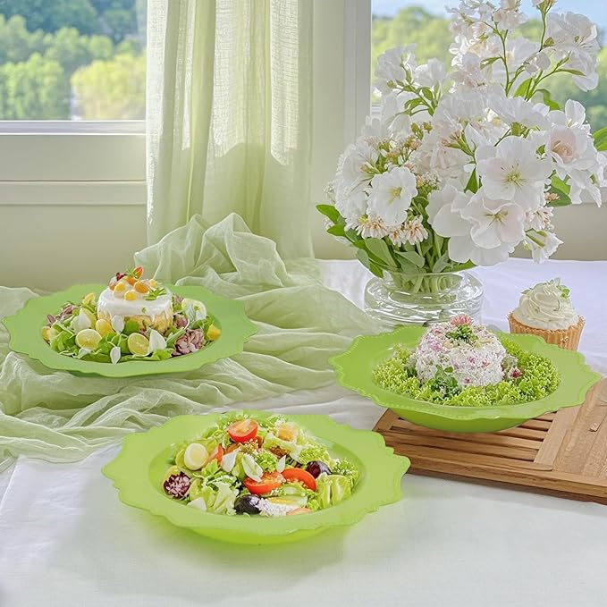 COLOSUS 60 Pack Lime Green White Plastic Bowls, 12 oz Disposable Soup Bowls, Premium Plastic Dinner Bowls,Heavy-duty Dessert Salad Bowl for Party, Wedding, Dinner