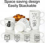 Signature Housewares Stackable Coffee Mug Tower Set with Metal Wire Rack - 15 Ounce Coffee Mugs for Coffee, Tea, Cocoa, Milk, Cappuccino, Hot Chocolate Set of 4 - Cat's Life