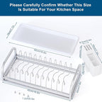 Dish Drying Rack for Small Kitchen Counter, 304 Stainless Steel Small Dish Rack w Utensil Holder & Tray for Limited Space, Rustproof Narrow Dish Rack for Pot & Pan, Plate, Lid (Silvery)