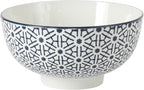 Gibson Home Castle Way 4-Piece Serving Bowl Set, 8 Inch Round Stoneware Bowls, Blue & White Assorted Pattern, Decorative Everyday Use
