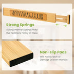 Drawer Divider, Adjustable Bamboo Kitchen Drawer Organizer, Spring Loaded Drawer Organizer, Dresser Separators for Kitchen, Bathroom, Clothes, Office Desk Storage (Natural, 8 Pack Large)