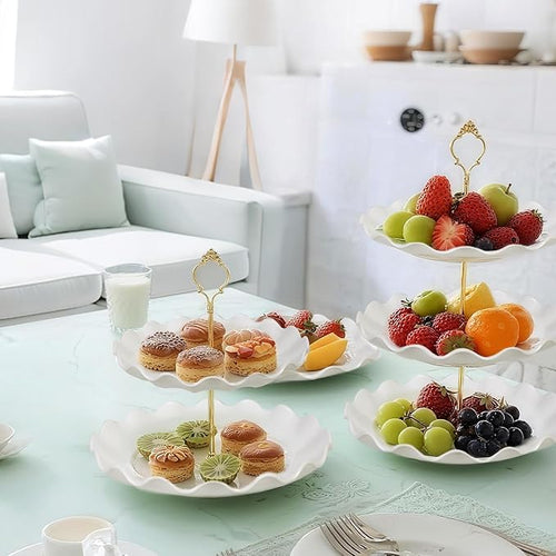 5 Pack Dessert Table Display Set, 2 Sets 3 Tier Cupcake Stand, 3 Pcs Food Serving Trays, Tiered White Plastic Cup Cake Tower for Birthday Baby Shower Wedding and Tea Party Supplies (5, Large)