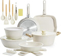 23pcs Ceramic Pots and Pans Set, Nonstick Detachable Handle Cookware, Induction Kitchen Cooking Set with Removable Handle,include Frying Pans & Saucepans Oven Safe, Induction, Stackable Set