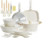 23pcs Ceramic Pots and Pans Set, Nonstick Detachable Handle Cookware, Induction Kitchen Cooking Set with Removable Handle,include Frying Pans & Saucepans Oven Safe, Induction, Stackable Set