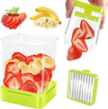 Fruit Slicer Cup for Strawberry, Banana, Hard-Boiled Egg - Detachable Cutter with Push Plate - Rapid & Safe Slicing Kitchen Gadget for Quick Meal Prep (Food green)