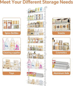 MIAOLI Over the Door Pantry Organizer, 10-Tier Adjustable Spice Rack Cabinet Door Shelves, Hanging Seasoning Organizer for Kitchen Bathroom, Laundry Room Organization, White