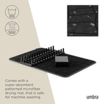 Umbra UDry Dish Drying Rack with Mat – Kitchen Countertop Dish Drainer & Absorbent Microfiber Drying Mat, Foldable Dish Rack Organizer for Plates, Cups & Utensils, Black