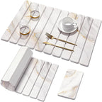 Large Stone Dish Drying Mat for Kitchen Counter,Quick Dry Stone Dishes Mats,Marbled Water Absorbing Diatomaceous Earth Drying Pad for Countertop Bottles Utensils Cups(Yellow White 24"x16"&8"x4")