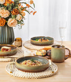 theterra 7.5'' Ceramic Pasta Bowls, Salad Bowls Set of 4, Stoneware Serving Bowls for Fruits, Noodle, Dinner, House-warming Wedding Present, Sage Umber