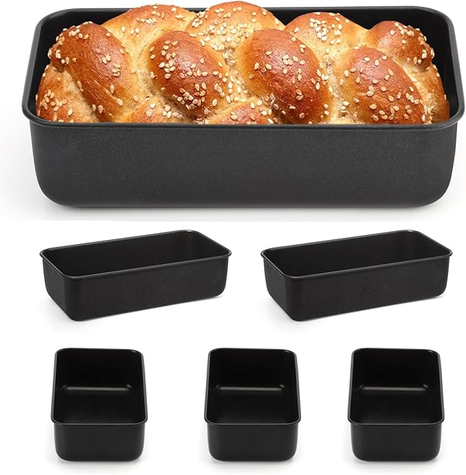 P&P CHEF Loaf Pan Set, 9 x 5 Inch Bread Pans, Stainless Steel Loaf Toast Baking Pans For Bread Meatloaf Lasagna Cake, Healthy & Non Toxic, Oven Safe& Easy Clean, (Black, 6Pcs)