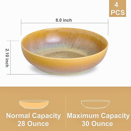30oz Ceramic bowls set of 4-8" serving bowls for Kitchen,Pasta,Salad-Dishwasher & Microwave Safe Perfect for Housewarming, Thanksgiving, Christmas-Reactive Glaze Cappuccino
