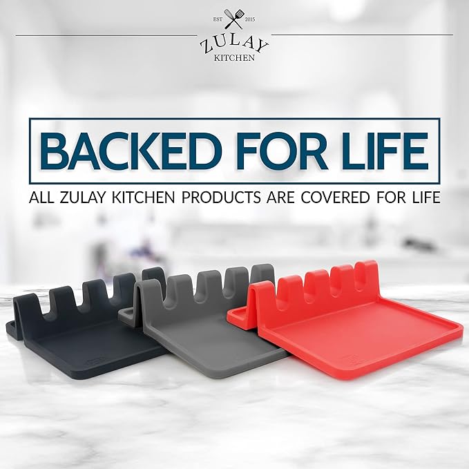 Zulay Kitchen Silicone Utensil Rest with Drip Pad for Multiple Utensils - BPA-Free, Heat-Resistant Spoon Rest & Spoon Holder for Stove Top - Kitchen Utensil Holder for Ladles & Tongs - Olive Green