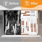 Homecor Kitchen Drawer Organizer Large Expandable Silverware Organizer, Utensil Holder and Flatware Tray, Kitchen Spatula Tools and Gadgets Storage with Removable Knife Blocks and 3 Dividers, White