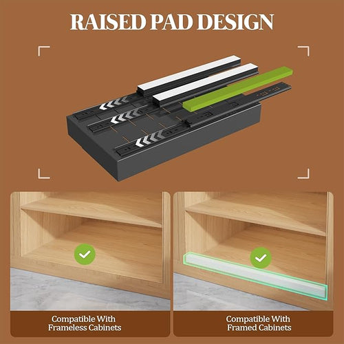 4 Pack Expandable Pull Out Cabinet Organizer 21" Deep With Raising Pad for Framed Cabinets,Upgrade 3 Slide Rails Slide Out Drawers,No Drill Roll Out Shelves,Adjustable Width 9"-14" Black