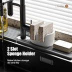 2 Pack Double Sponge Holder, Diatomite Stone Absorbent Sponge Stand for Kitchen Sink - Quick Dry Organizer for Kitchen Countertop, White