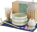 Green Matcha Whisk Set, Ceramic Matcha Kit Set Valentine Gift Present Includes Matcha Bowl, Matcha Whisk and Holder, Bamboo Scoop, Scoop Rest, Sifter and Tea Towel - 7 Pcs Kit for Matcha Lovers