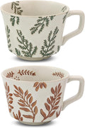 Ceramic Coffee Mug, 12 oz Small Novelty Unique Teacup with Handle, Stoneware Cup for Tea Mocha Latte Cappuccino (Set of 2, Ivy and Leaf)