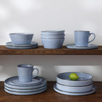 Famiware Annecy Dinner Plates and Bowls Sets, Stoneware Dinnerware Sets, Dishes Set for 6, 18 Pieces Handmade Dishware Set - Microwave & Dishwasher Safe, Double Reactive Glaze Tableware, Reactive Blue