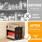 SpaceAid Bamboo Pull Out Spice Rack Organizer for Cabinet, Heavy Duty Slide Out Seasoning Kitchen Pantry Sliding Vertical Organization, 7.6" Wide, 3 Drawers(2" Wide), 2-Tier, Black