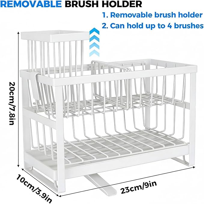 2-Tier Sponge Holder for Kitchen Sink, Self-Drain Caddy with Brush Holder, Countertop Organizer for Sponges, Brushes, and Dish Rags（White）