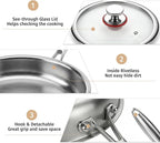 Tri-Ply Stainless Steel Frying Pan Set With Lids, 13pcs Stainless Steel Cookware Set with Detachable Handle, Induction Compatible Skillets for All Stovetops, Dishwasher and Oven Safe, Sliver