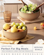 getstar Large Serving Bowls (8 inch & 60 fl oz), Ceramic Salad Bowl Set of 2, Microwave and Dishwasher Safe, Farmhouse Kitchen Decorative Bowls Set (Embossed Stripes, Vintage Yellow)